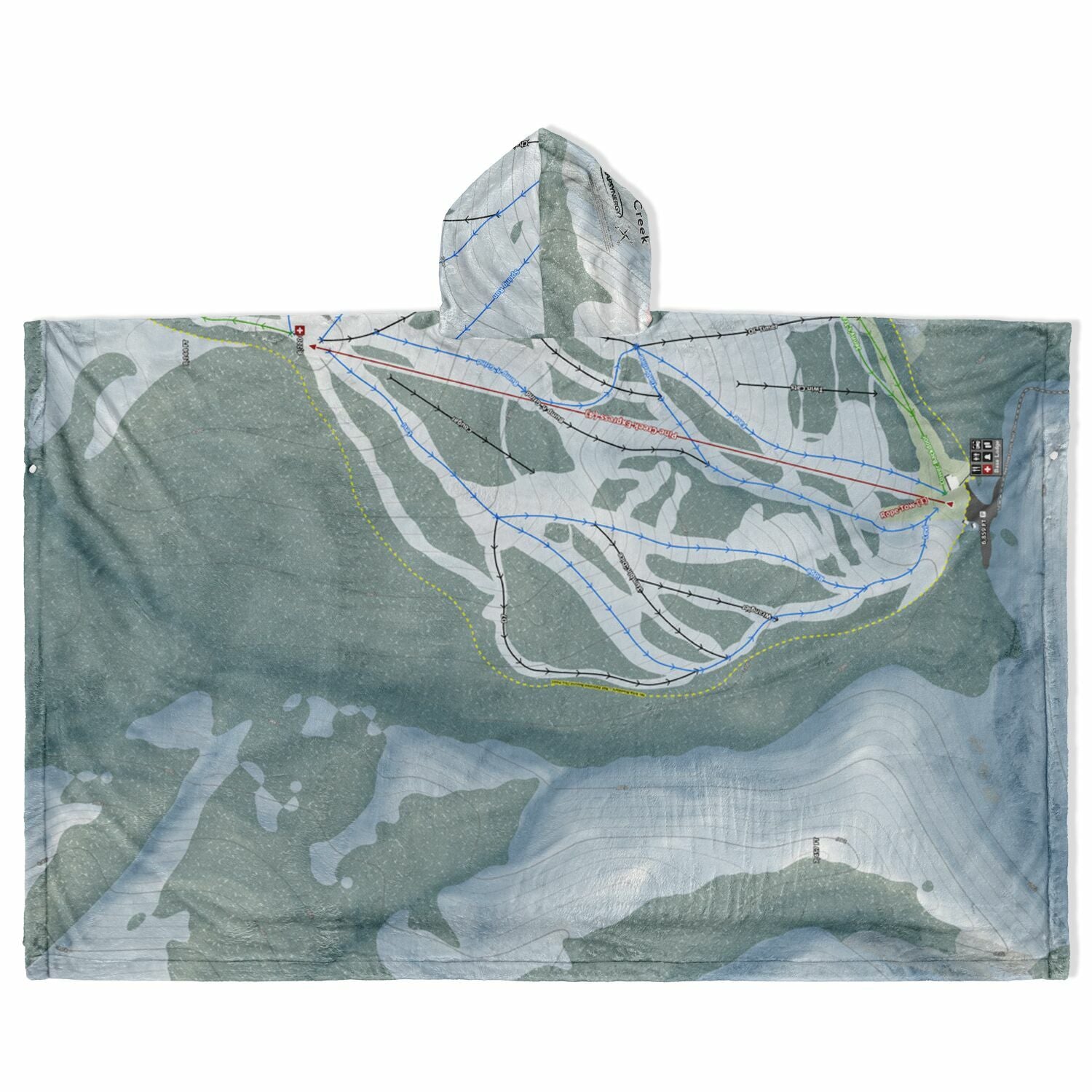 Pine Creek, Wyoming Ski Resort Map Flannel Blanket Poncho