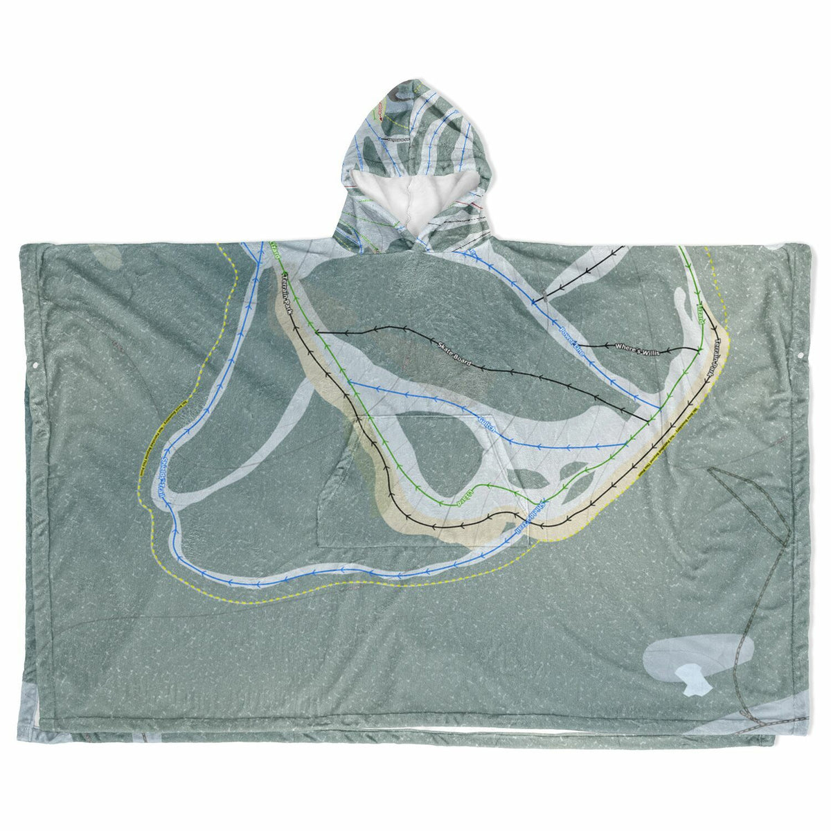 Phoenix Mountain, British Columbia Ski Resort Map Flannel Blanket Poncho