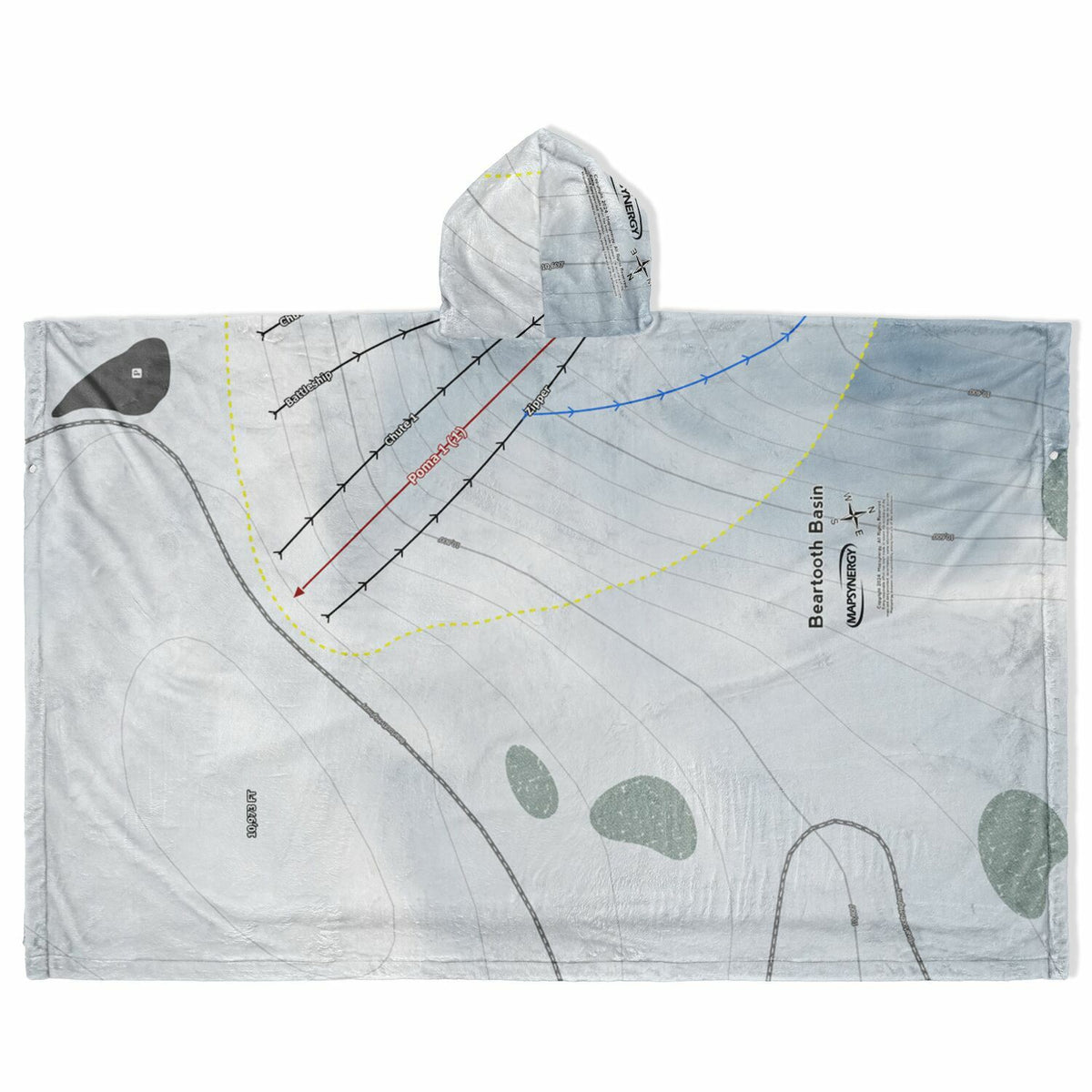Beartooth Basin, Wyoming Ski Resort Map Flannel Blanket Poncho