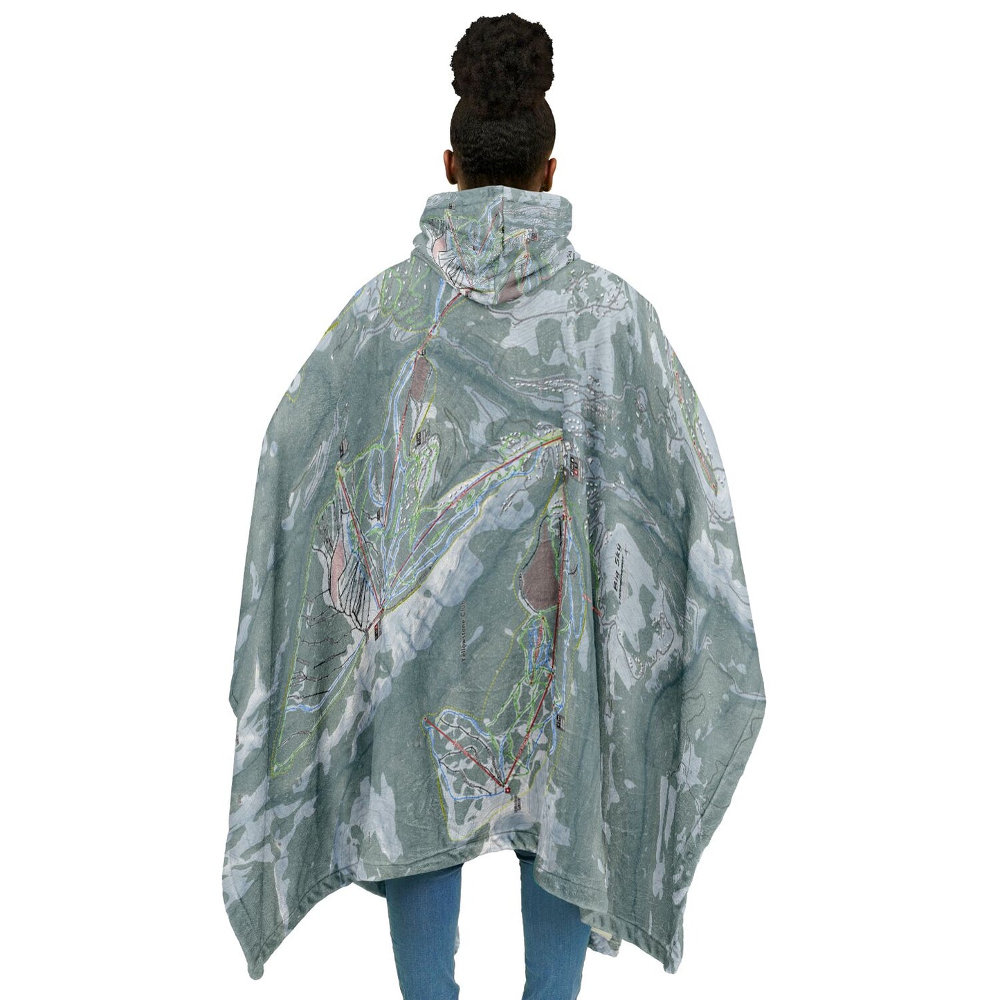 Big Sky, Montana Ski Resort Map Flannel Blanket Poncho