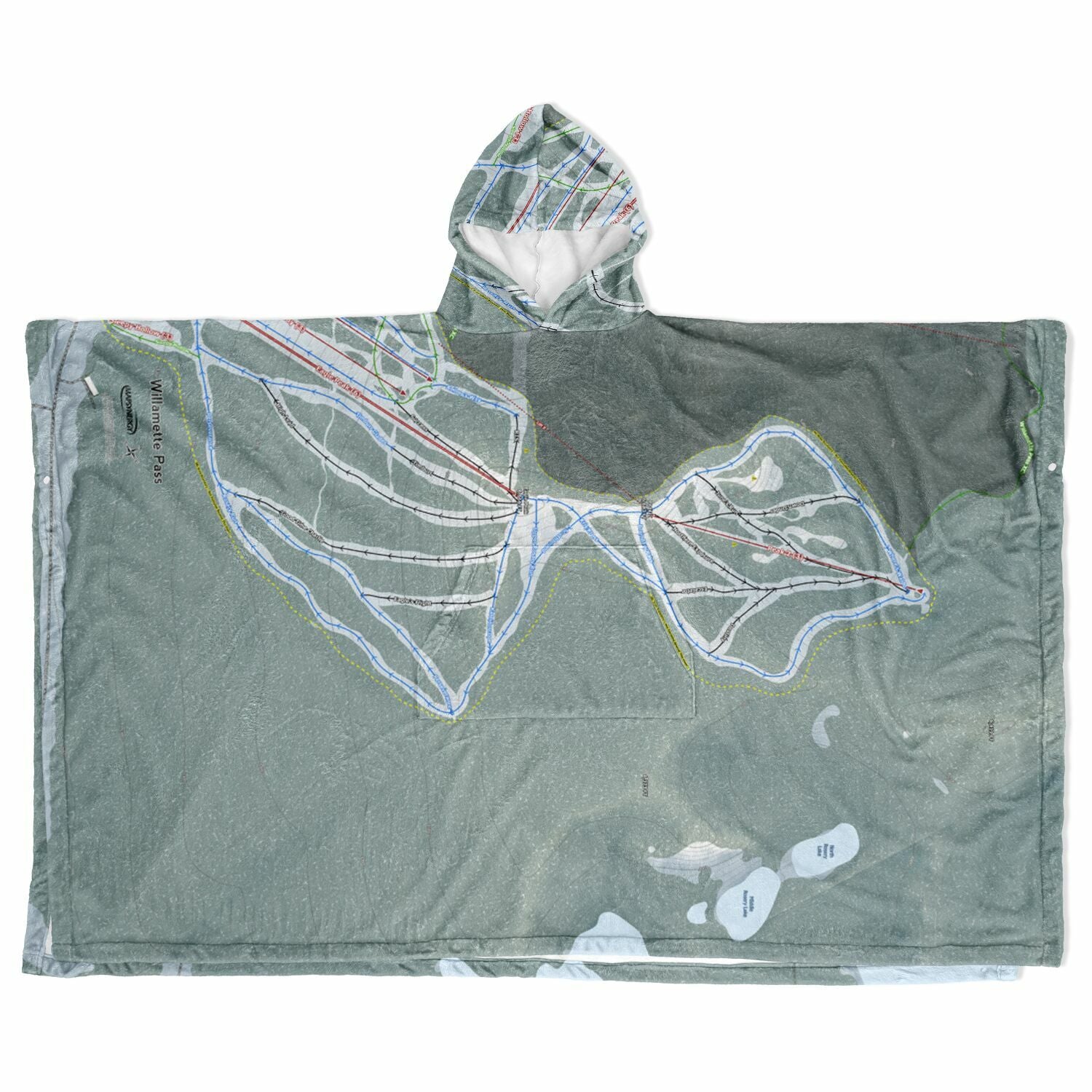 Willamette Pass, Oregon Ski Resort Map Flannel Blanket Poncho