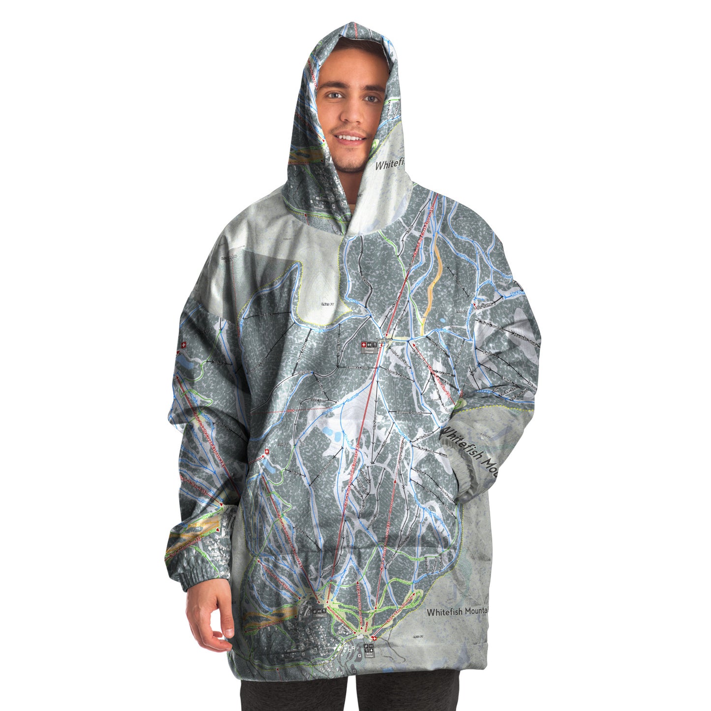 Whitefish Mountain, Montana Ski Trail Map - Snug Hoodie - Powderaddicts