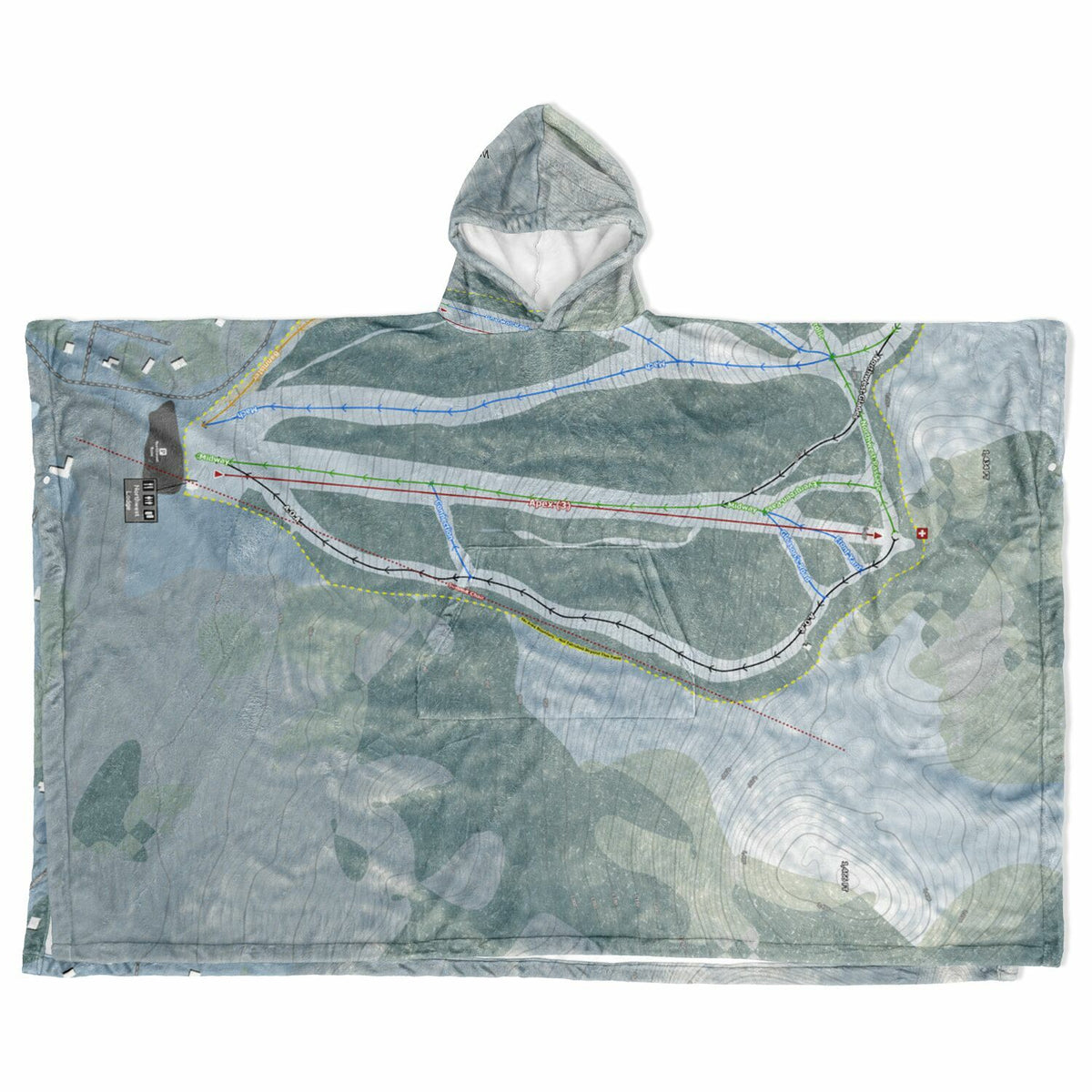 West Mountain, New York Ski Resort Map Flannel Blanket Poncho