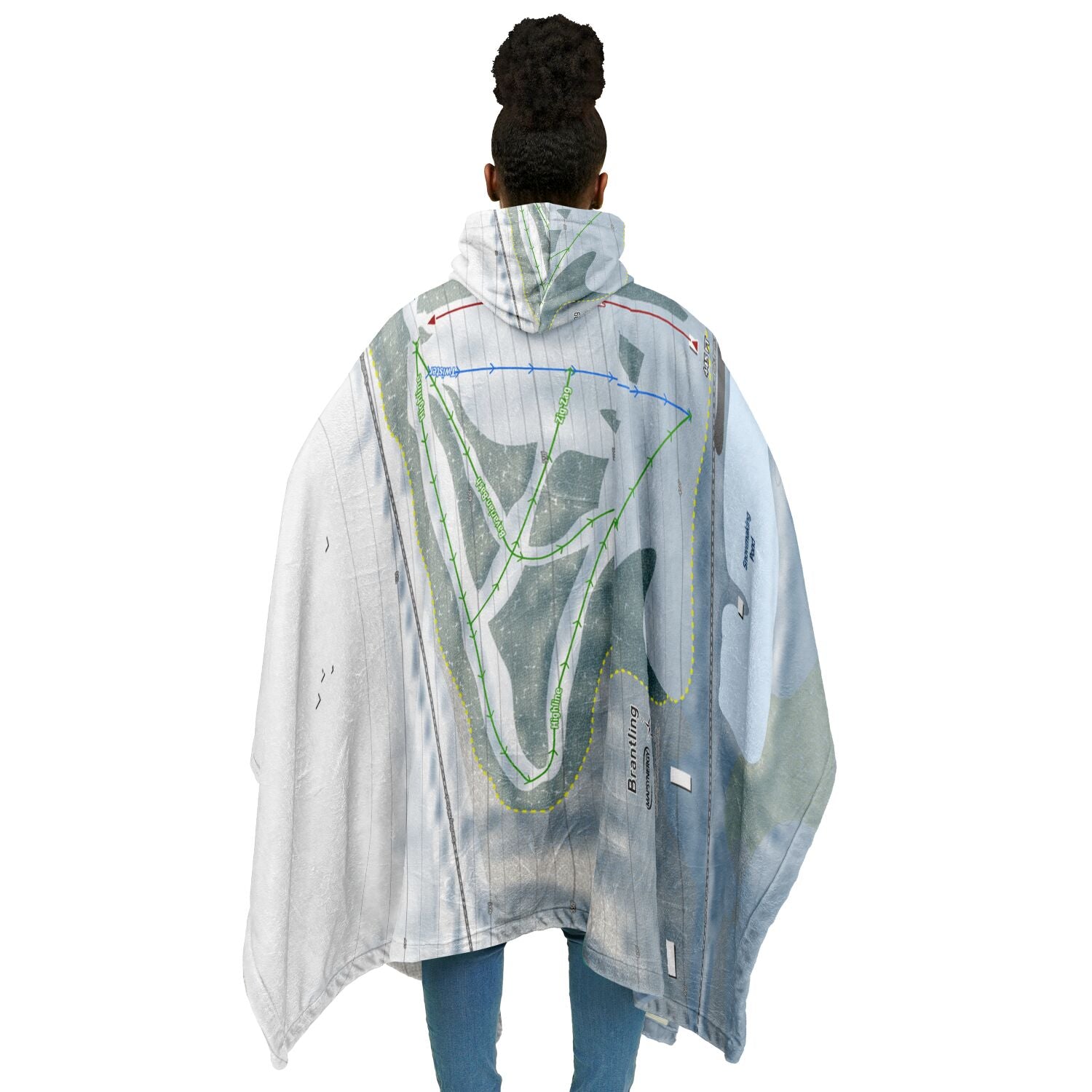 Brantling, New York Ski Resort Map Flannel Blanket Poncho