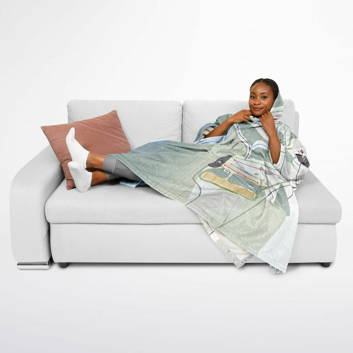 Nitehawk, Alberta Ski Resort Map Flannel Blanket Poncho