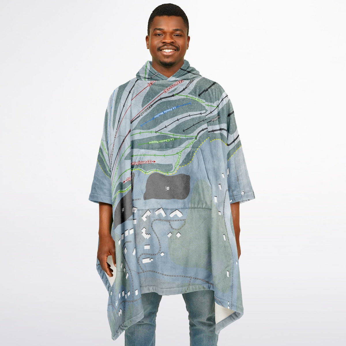 Ski Chantecler, Quebec Ski Resort Map Flannel Blanket Poncho