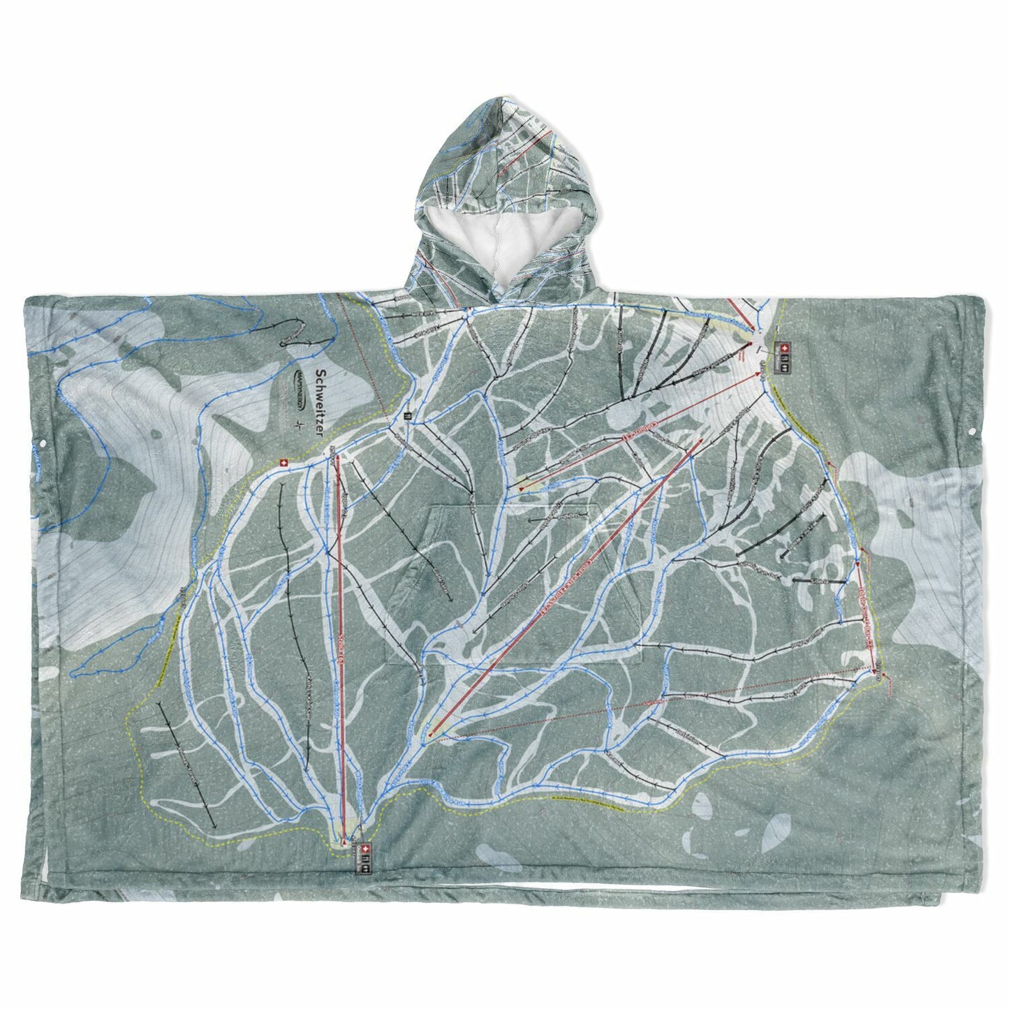 Schweitzer, Idaho Ski Resort Map Flannel Blanket Poncho
