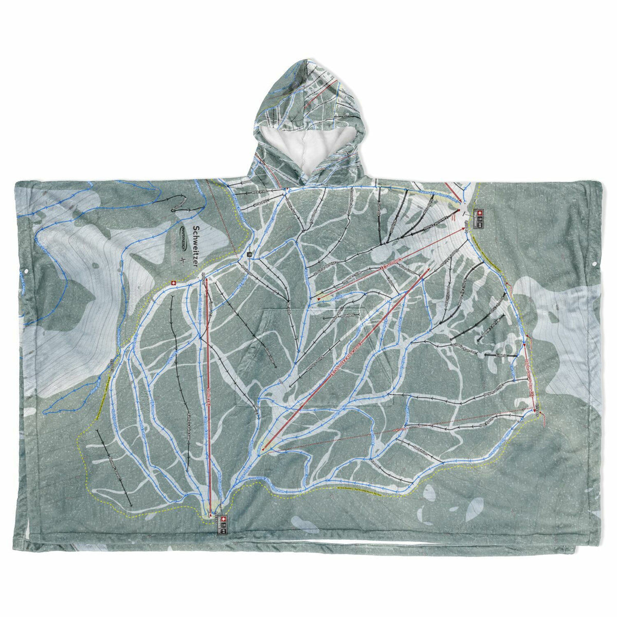 Schweitzer, Idaho Ski Resort Map Flannel Blanket Poncho