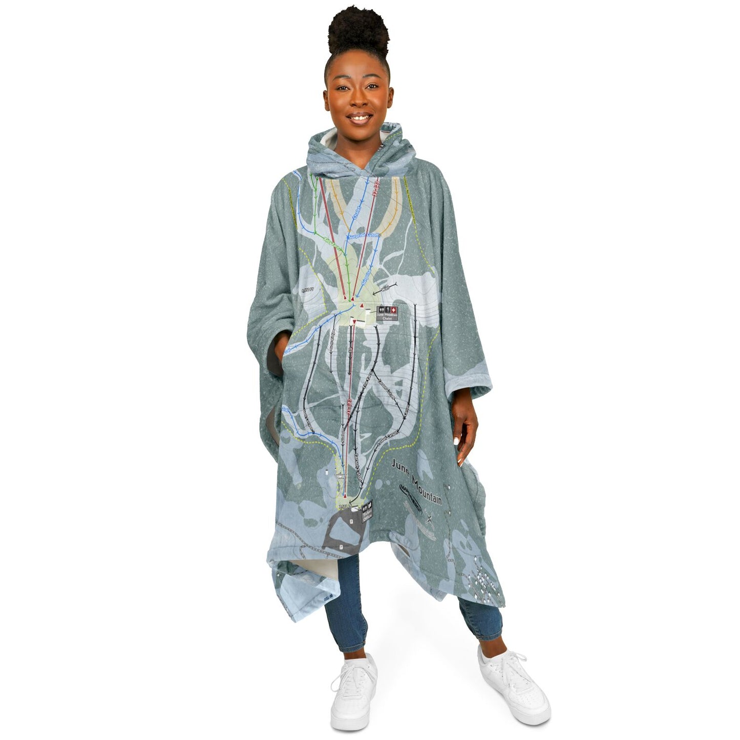 June Mountain, California Ski Resort Map Flannel Blanket Poncho