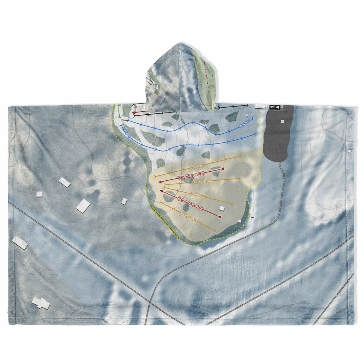 Snow Snake, Michigan Ski Resort Map Flannel Blanket Poncho
