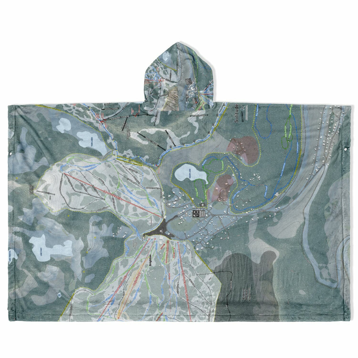 Solitude, Utah Ski Resort Map Flannel Blanket Poncho