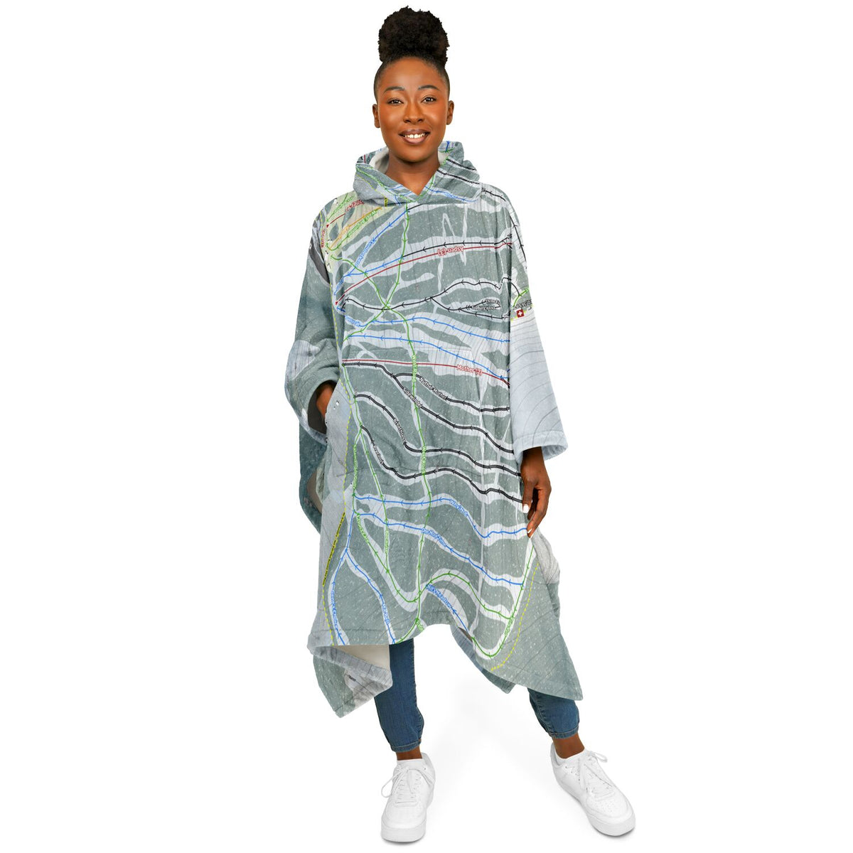 Pajarito Mountain, New Mexico Ski Resort Map Flannel Blanket Poncho