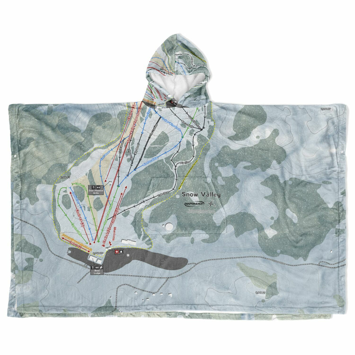Snow Valley, California Ski Resort Map Flannel Blanket Poncho