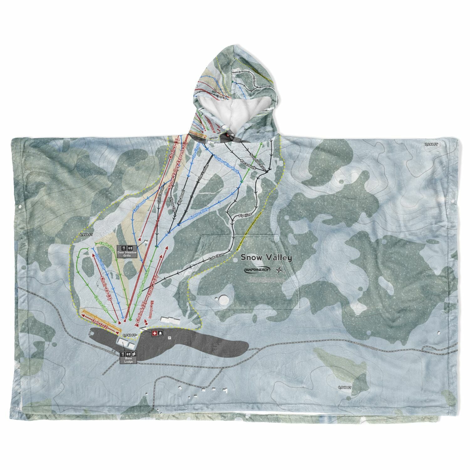 Snow Valley, California Ski Resort Map Flannel Blanket Poncho