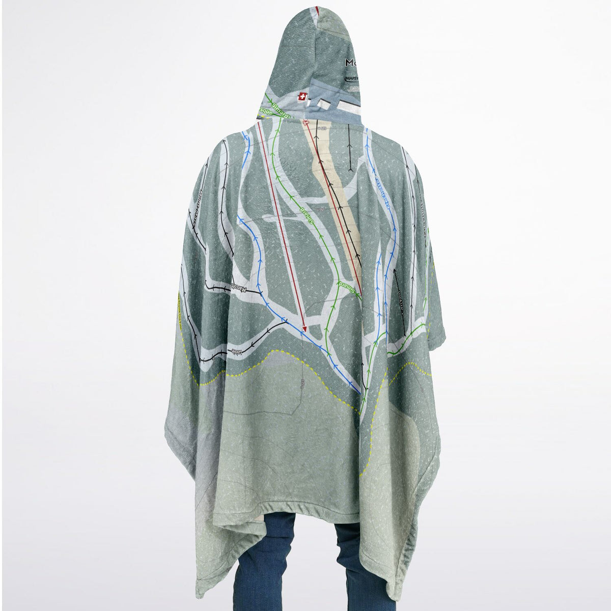 Mont-Belu, Quebec Ski Resort Map Flannel Blanket Poncho