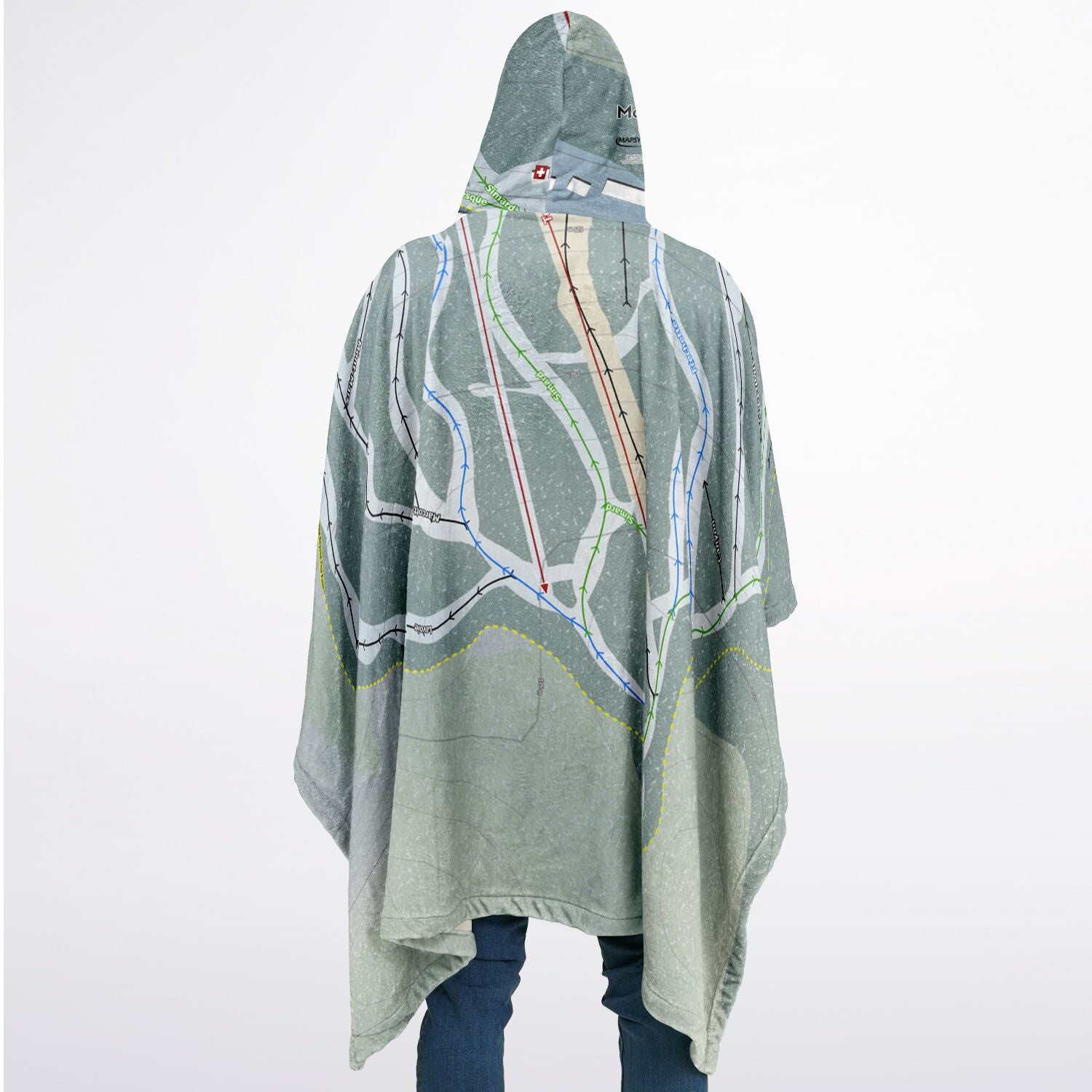 Mont-Belu, Quebec Ski Resort Map Flannel Blanket Poncho