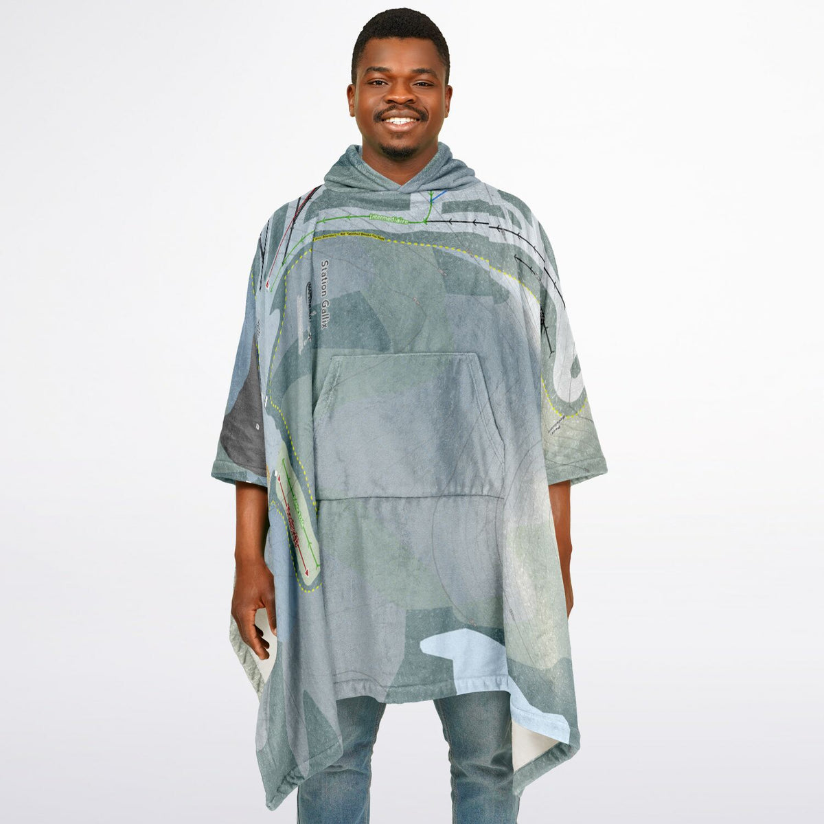 Station Gallix, Quebec Ski Resort Map Flannel Blanket Poncho