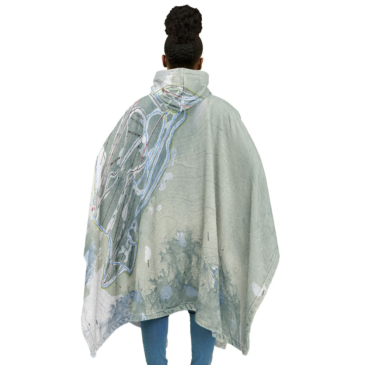 Ski Santa Fe, New Mexico Ski Resort Map Flannel Blanket Poncho