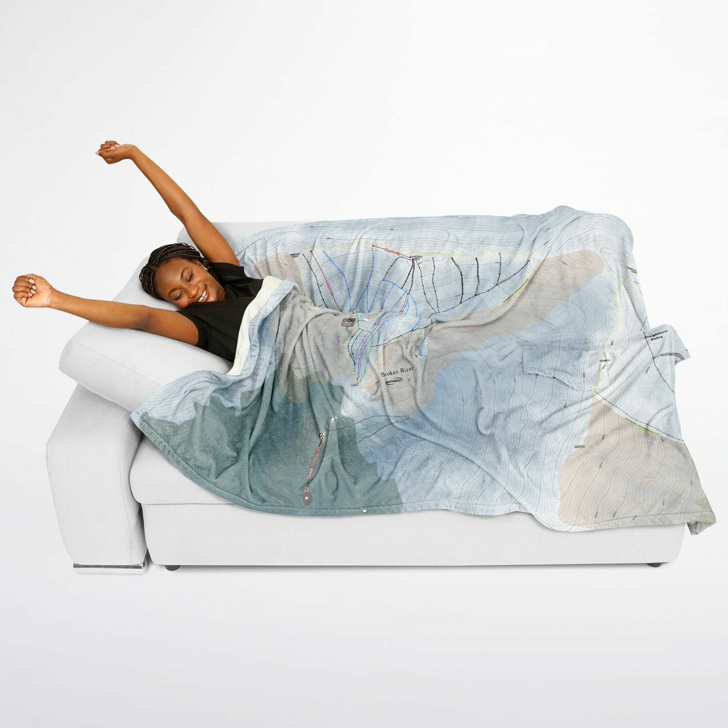 Broken Rive, New Zealand Ski Resort Map Flannel Blanket Poncho - Powderaddicts