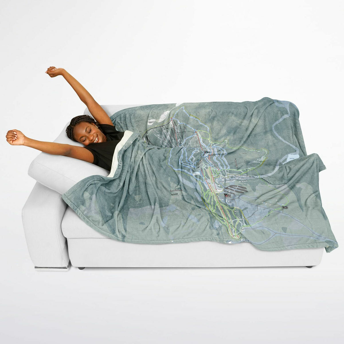 Saddleback Mountain, Maine Ski Resort Map Flannel Blanket Poncho