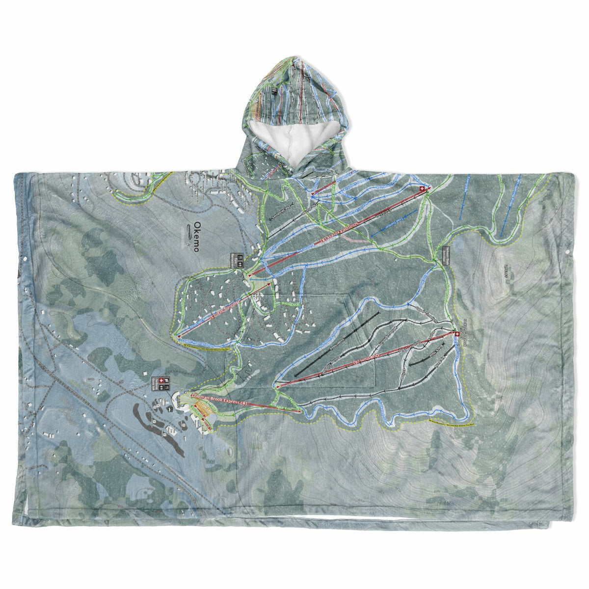 Okemo Mountain, Vermont Ski Resort Map Flannel Blanket Poncho