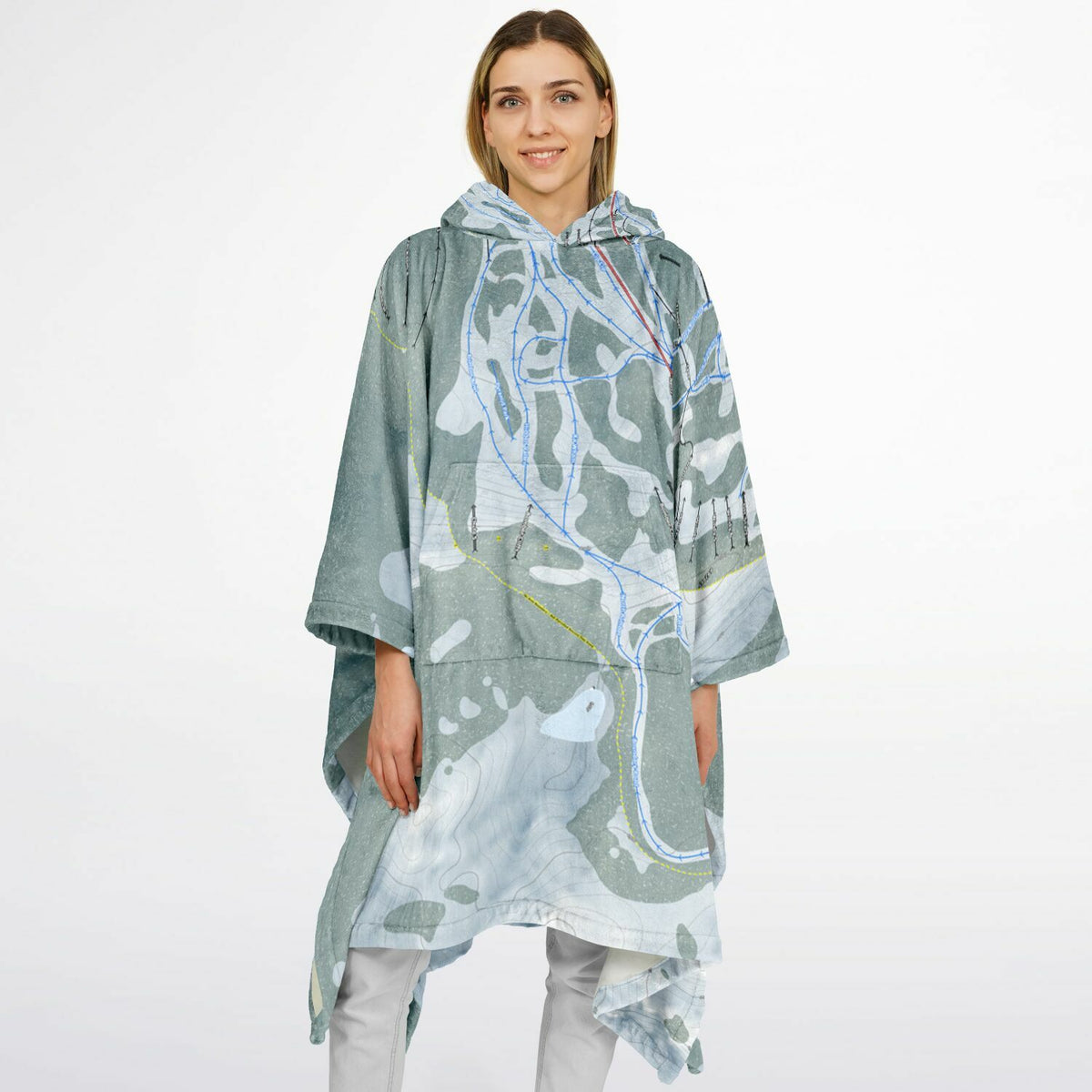 Mission Ridge, Washington Ski Resort Map Flannel Blanket Poncho