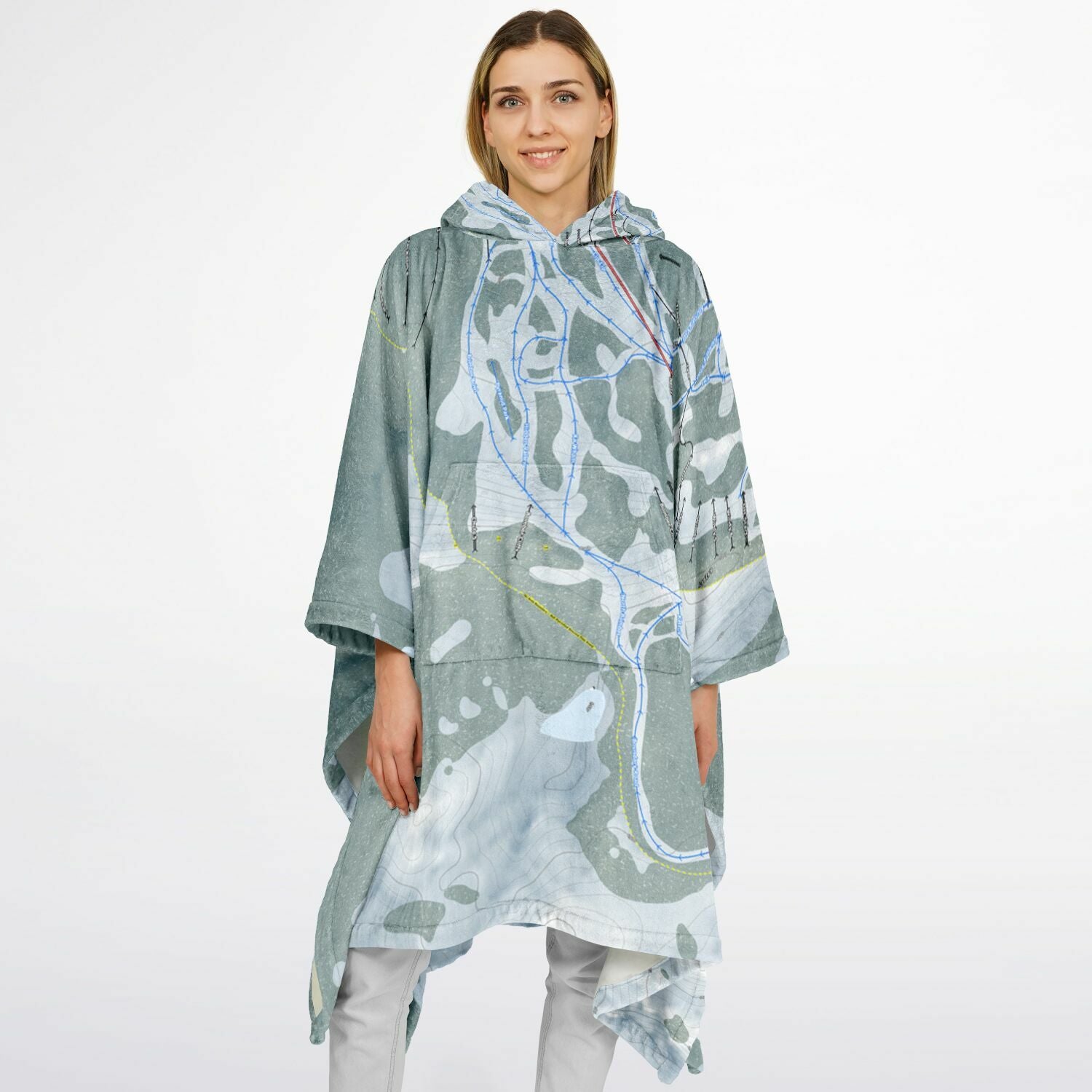 Mission Ridge, Washington Ski Resort Map Flannel Blanket Poncho