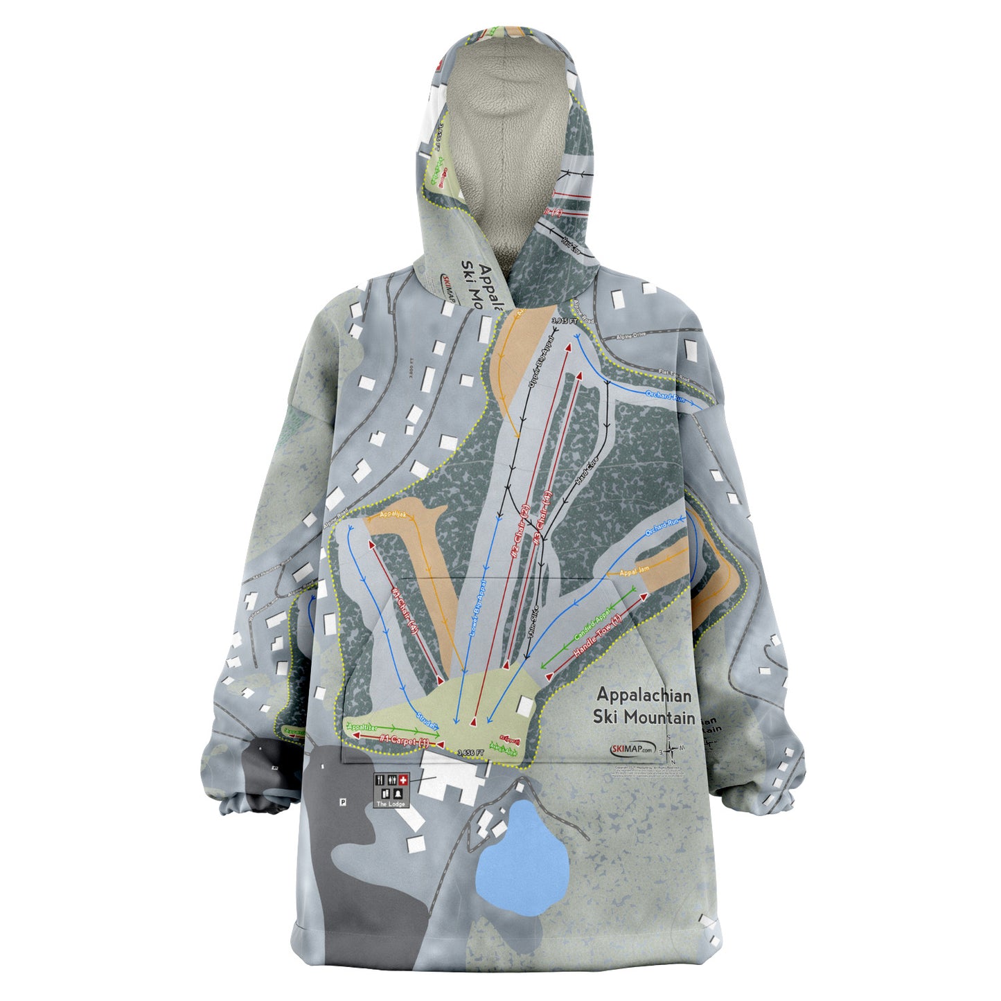 Appalachian Ski Mountain, North Carolina Ski Trail Map Snug Hoodie