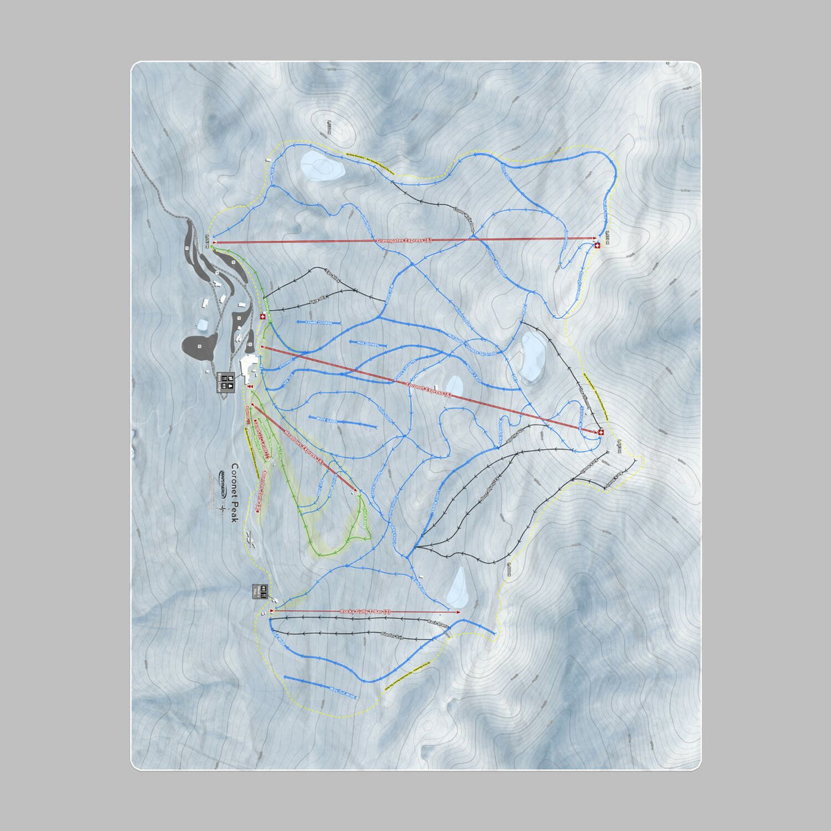 Coronet Peak, New Zealand Ski Resort Map Printed Beach Towel