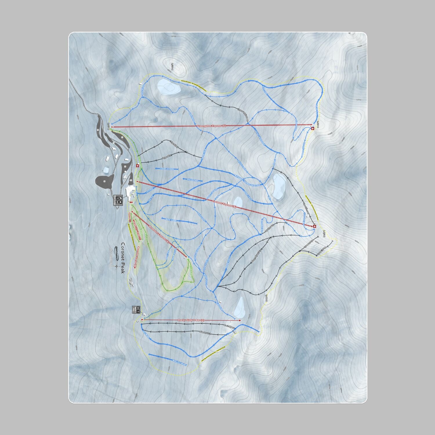 Coronet Peak, New Zealand Ski Resort Map Printed Beach Towel