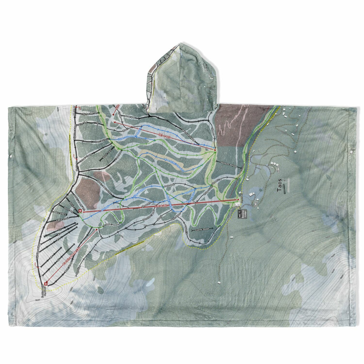 Taos, New Mexico Ski Resort Map Flannel Blanket Poncho