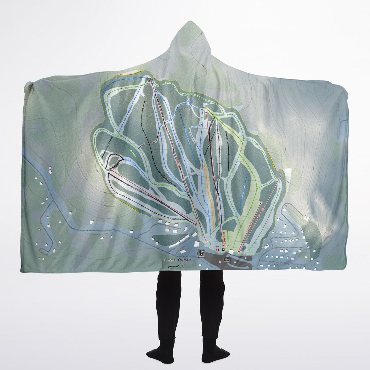 Sommet Olympia, Quebec Ski Trail Map - Adult Hooded Blanket
