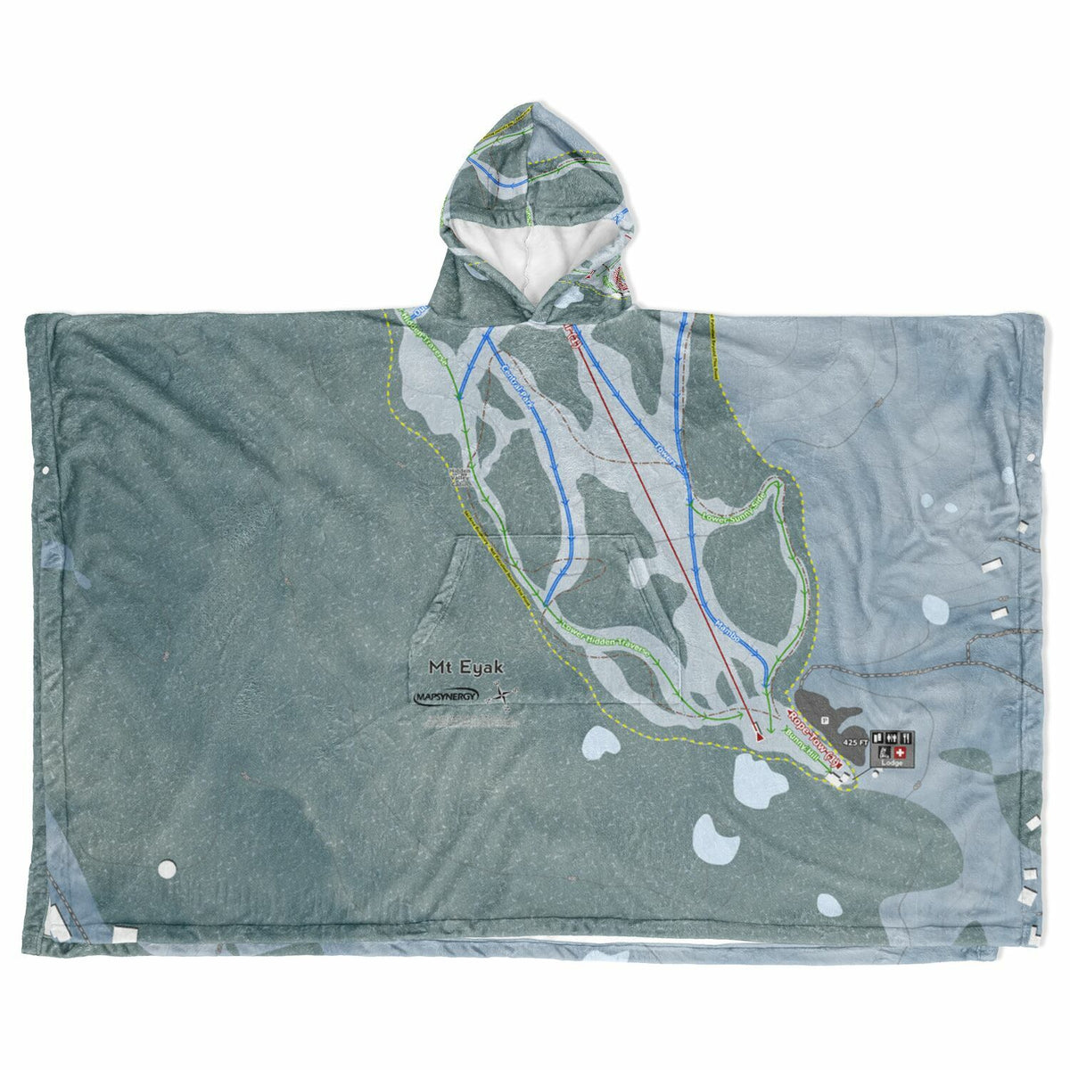 Mt Eyak, Alaska Ski Resort Map Flannel Blanket Poncho