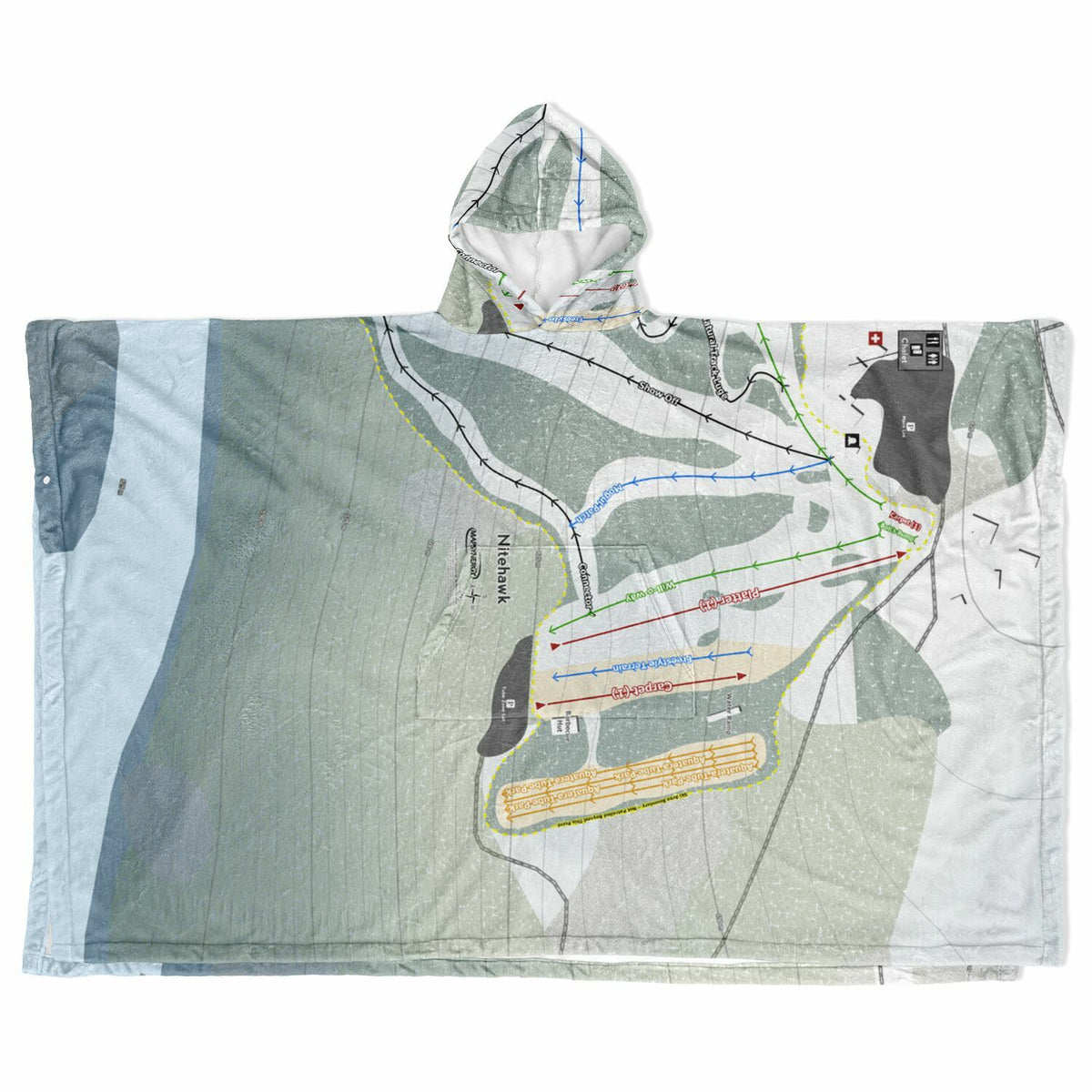Nitehawk, Alberta Ski Resort Map Flannel Blanket Poncho