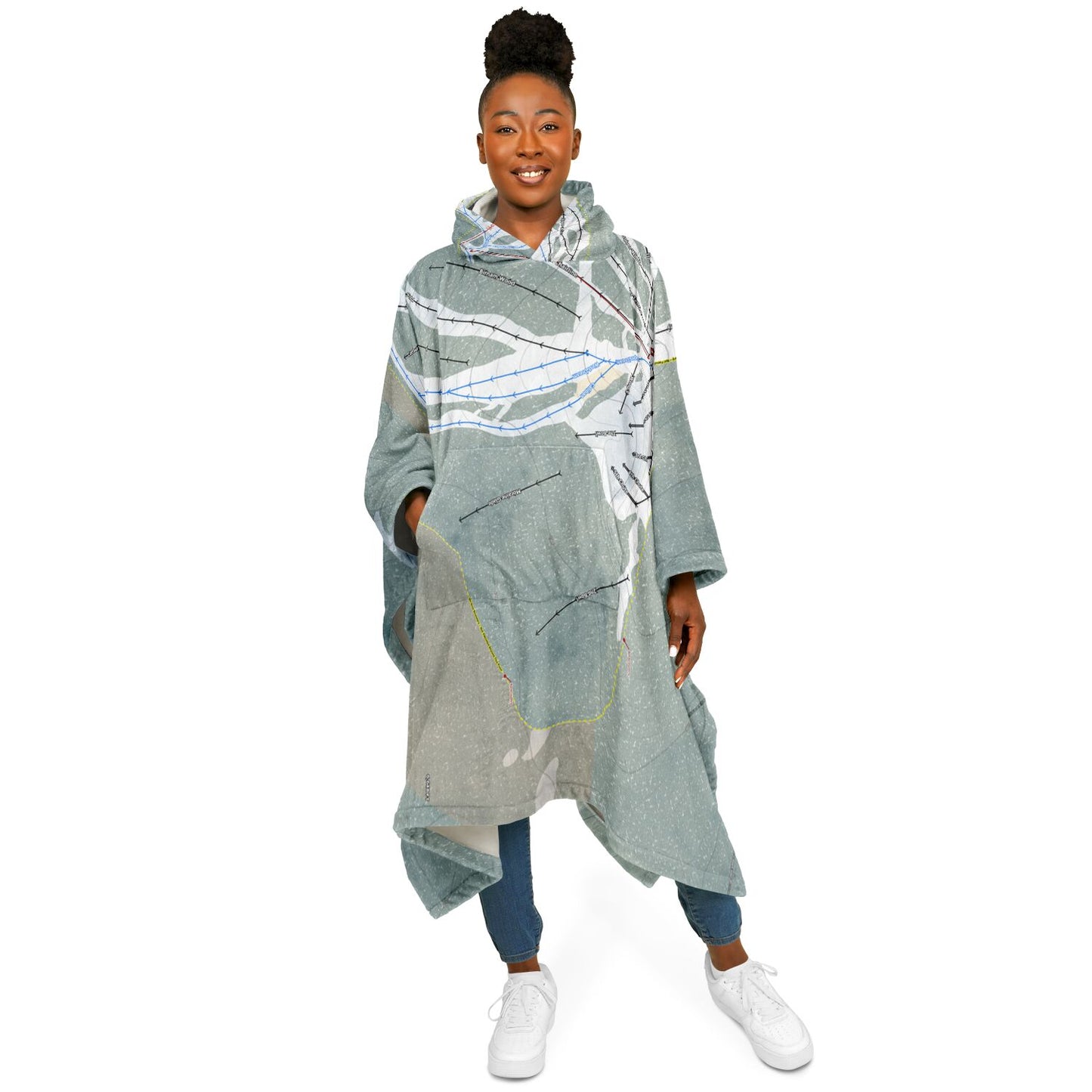 Mt Ashland, Oregon Ski Resort Map Flannel Blanket Poncho