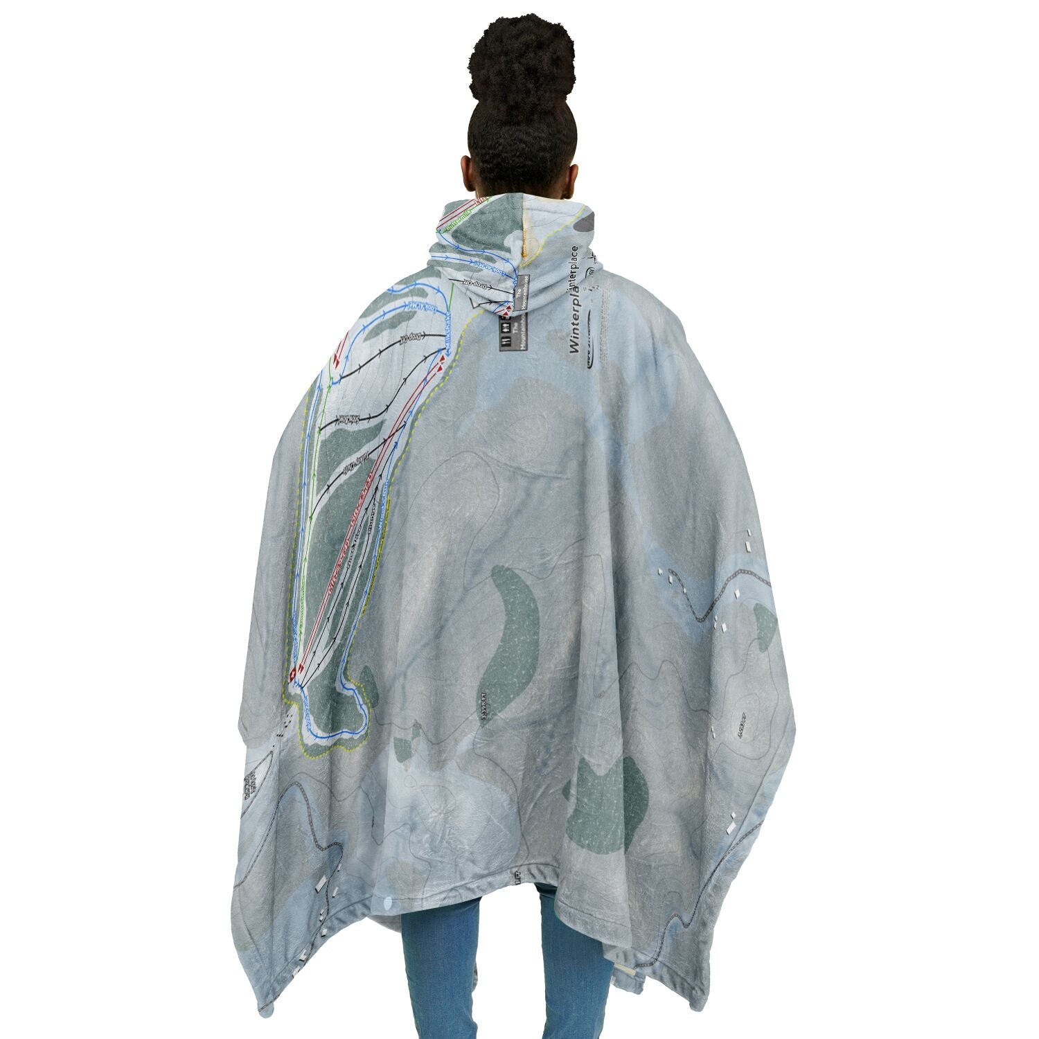 Winterplace, West Virginia Ski Resort Map Flannel Blanket Poncho