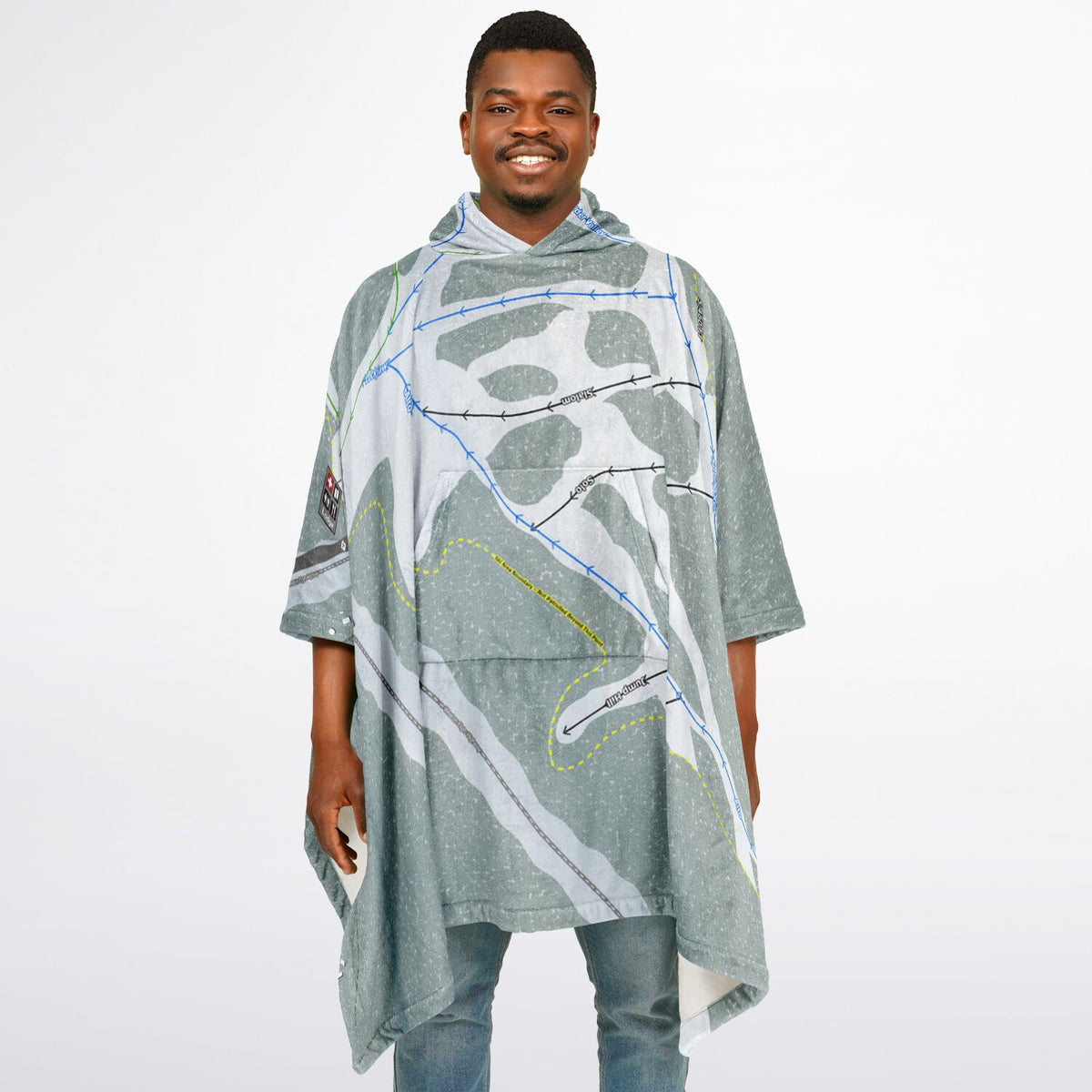 Spout Springs, Oregon Ski Resort Map Flannel Blanket Poncho