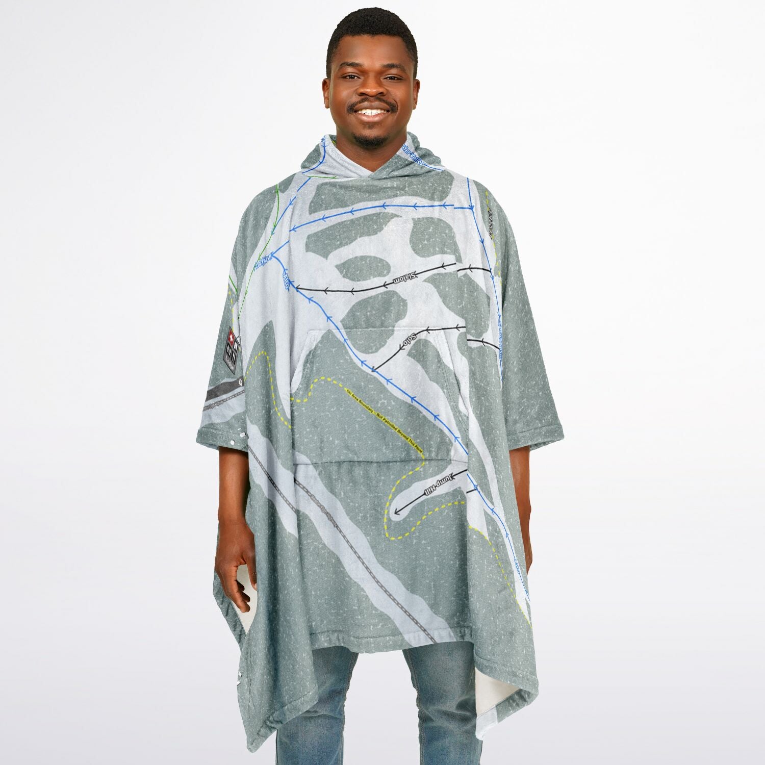 Spout Springs, Oregon Ski Resort Map Flannel Blanket Poncho