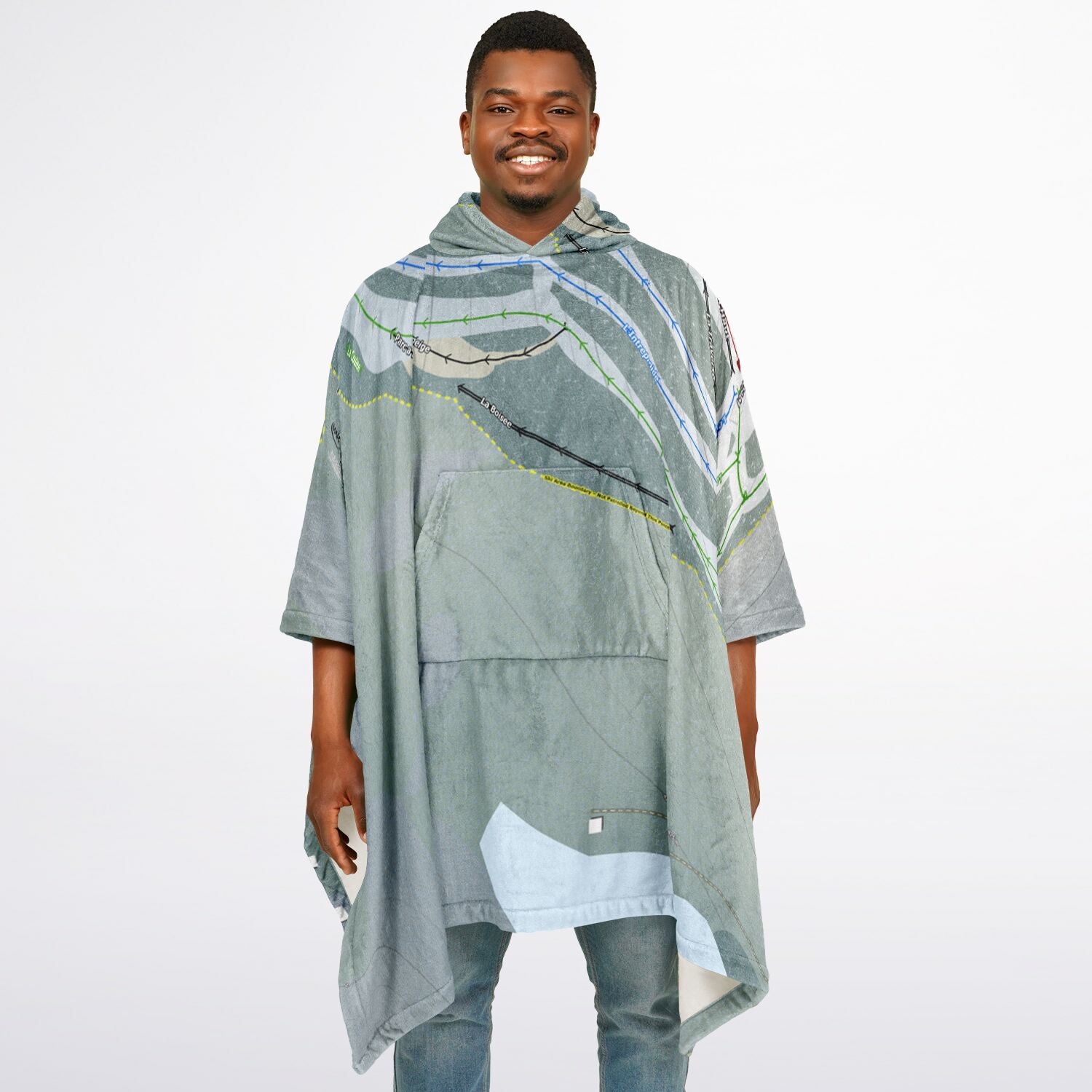 Mont Avalanche, Quebec Ski Resort Map Flannel Blanket Poncho