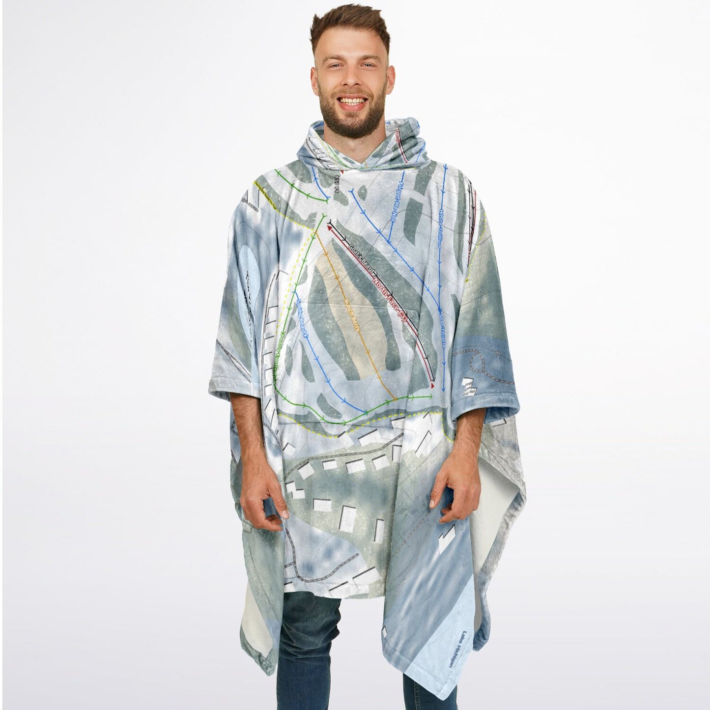 The Homestead, Michigan Ski Resort Map Flannel Blanket Poncho