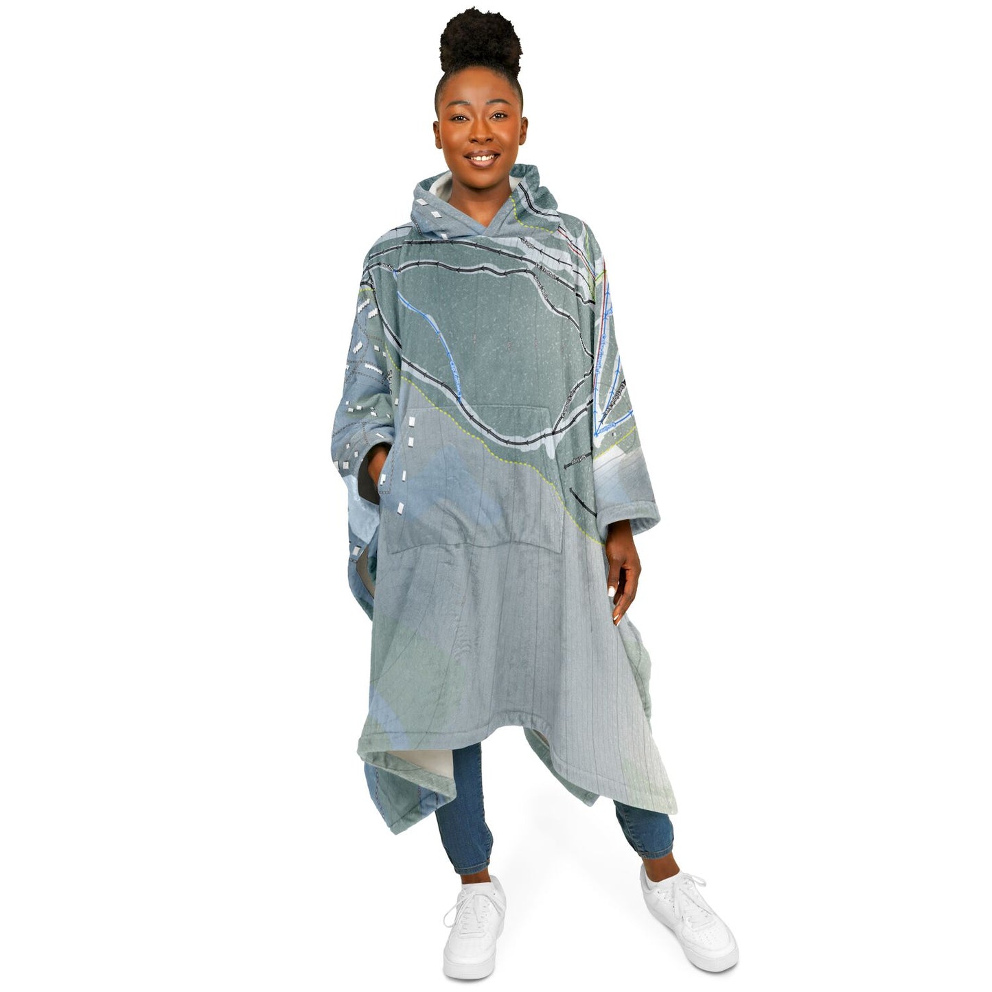 Ski Garceau, Quebec Ski Resort Map Flannel Blanket Poncho