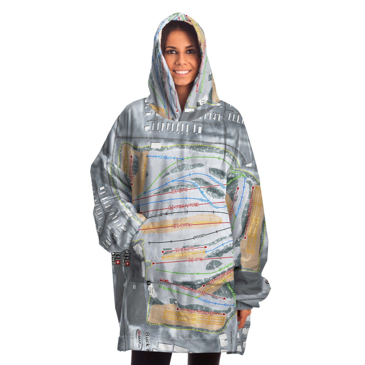 Buck Hill, Minnesota Ski Trail Map Snug Hoodie - Powderaddicts