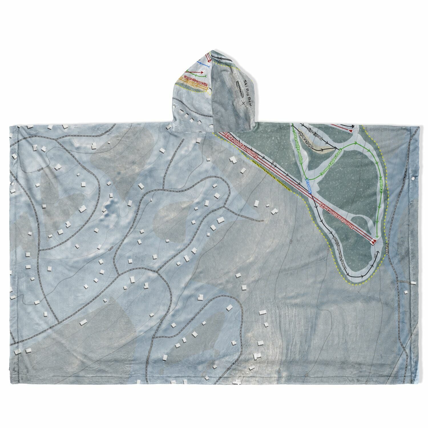 Ski Big Bear, Pennsylvania Ski Resort Map Flannel Blanket Poncho
