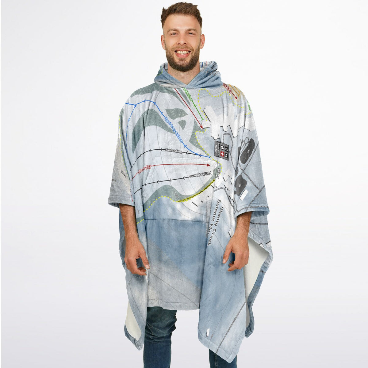 Shanty Creek Summit Mountain, Michigan Ski Resort Map Flannel Blanket Poncho