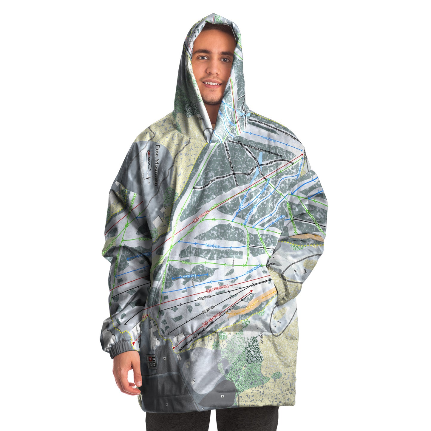 Pine Mountain, Michigan Ski Trail Map Snug Hoodie - Powderaddicts