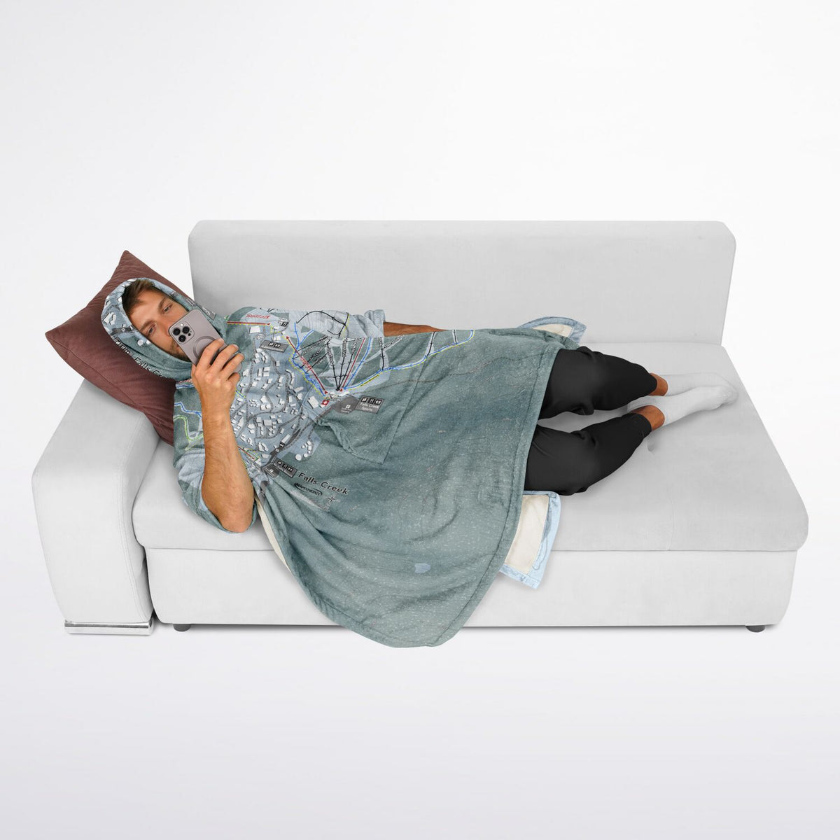 Falls Creek, Australia Ski Resort Map Flannel Blanket Poncho