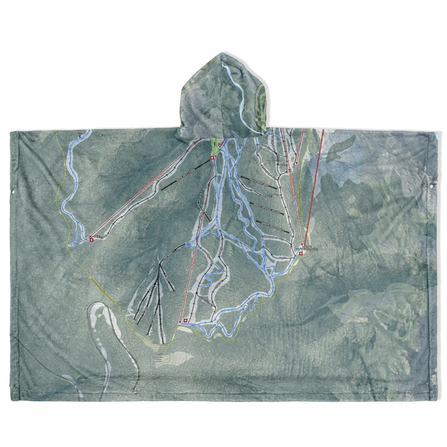 Whiteface Mountain, New York Ski Resort Map Flannel Blanket Poncho