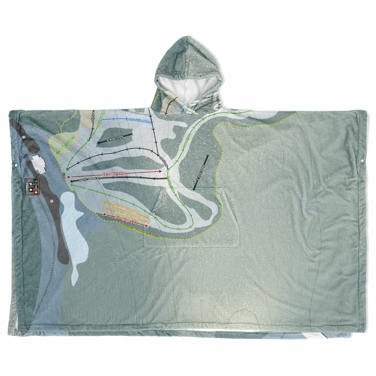 Mont Chalco, Quebec Ski Resort Map Flannel Blanket Poncho