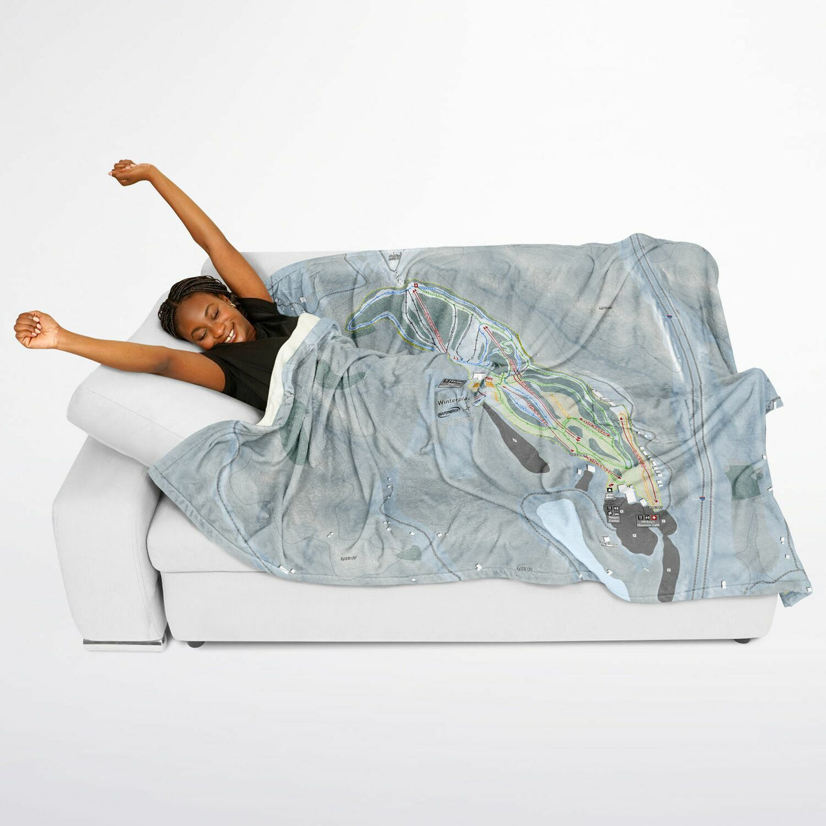 Winterplace, West Virginia Ski Resort Map Flannel Blanket Poncho