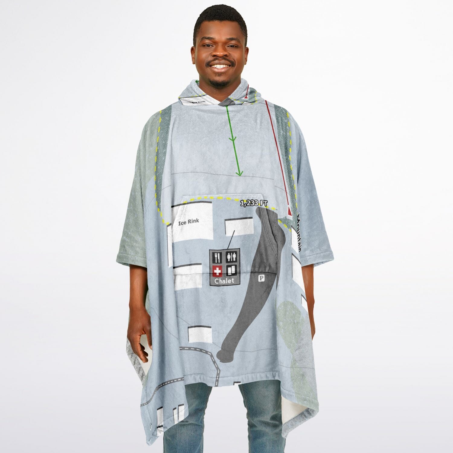 Adventure Mountain, Michigan Ski Resort Map Flannel Blanket Poncho